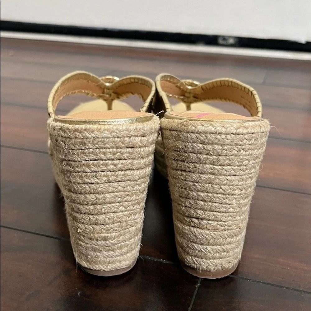 NIB Jack Rogers Rowan Platform Wedge Espadrille Leather Sandals‎ Gold size 10